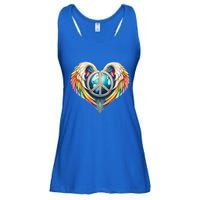 Peace Love Heart Angel And Earth In Rainbow Colors Gift Ladies Essential Flowy Tank