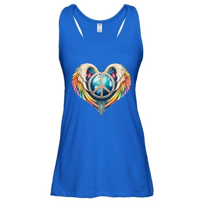 Peace Love Heart Angel And Earth In Rainbow Colors Gift Ladies Essential Flowy Tank