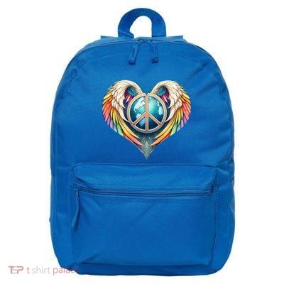 Peace Love Heart Angel And Earth In Rainbow Colors Gift 16 in Basic Backpack