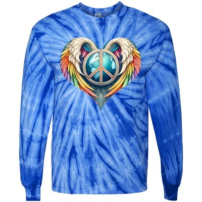 Peace Love Heart Angel And Earth In Rainbow Colors Gift Tie-Dye Long Sleeve Shirt