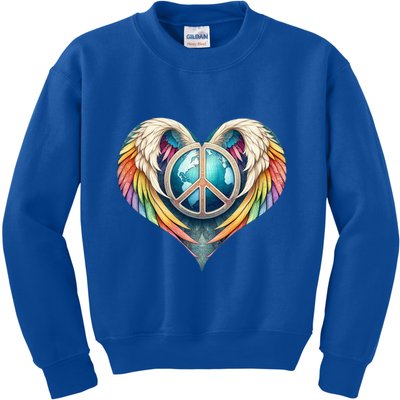 Peace Love Heart Angel And Earth In Rainbow Colors Gift Kids Sweatshirt