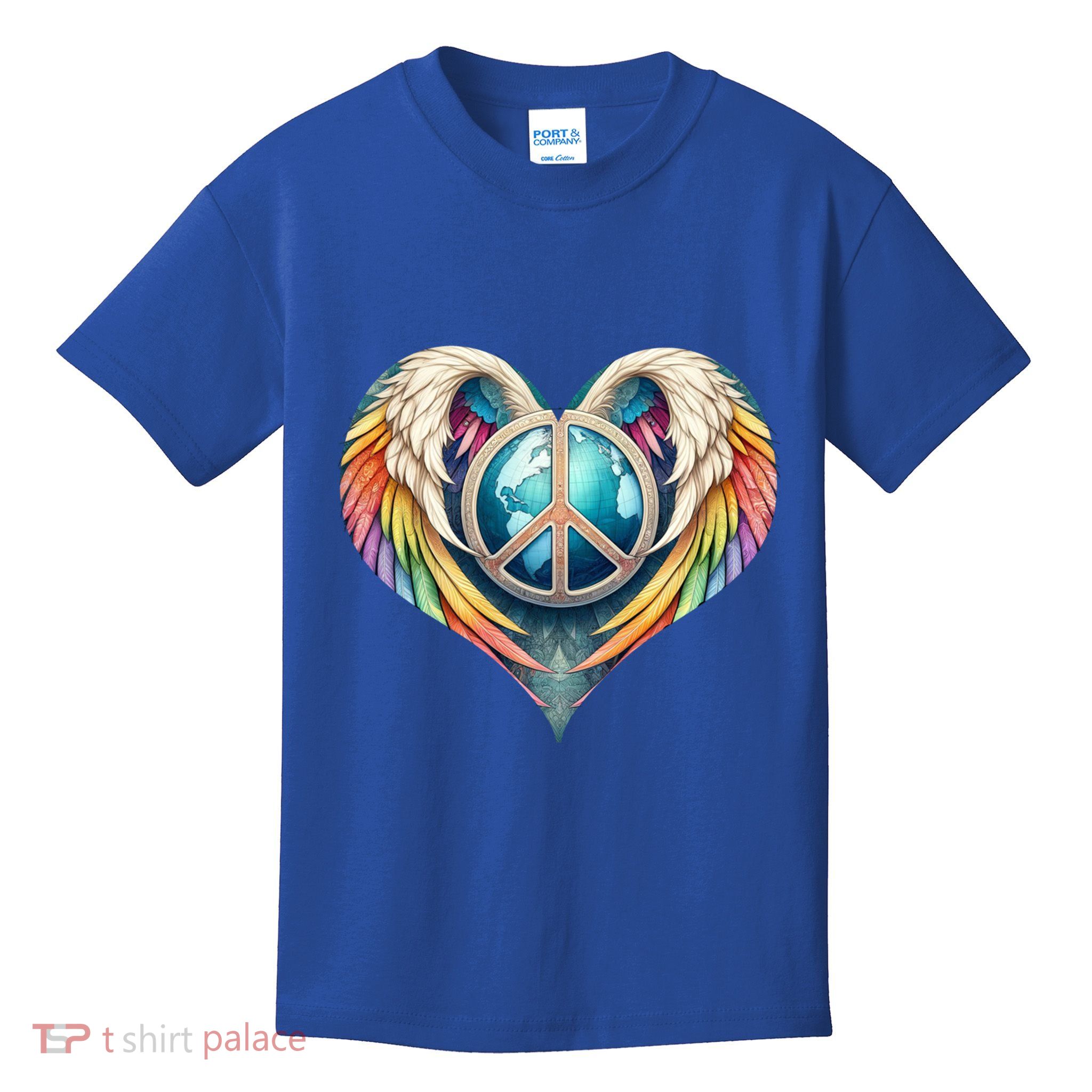 Peace Love Heart Angel And Earth In Rainbow Colors Gift Kids T-Shirt