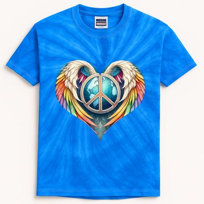 Peace Love Heart Angel And Earth In Rainbow Colors Gift Kids Tie-Dye T-Shirt