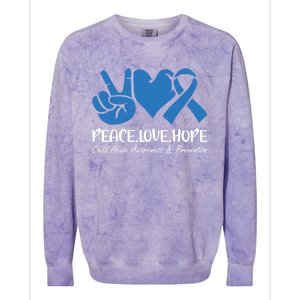 Peace Love Hope Abuse Awareness Month Ribbon Support Meaningful Gift Colorblast Crewneck Sweatshirt