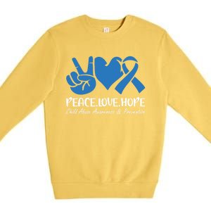 Peace Love Hope Abuse Awareness Month Ribbon Support Meaningful Gift Premium Crewneck Sweatshirt