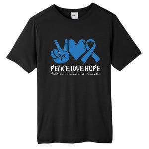 Peace Love Hope Abuse Awareness Month Ribbon Support Meaningful Gift Tall Fusion ChromaSoft Performance T-Shirt