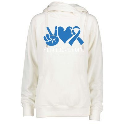 Peace Love Hope Abuse Awareness Month Ribbon Support Meaningful Gift Womens Funnel Neck Pullover Hood