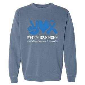 Peace Love Hope Abuse Awareness Month Ribbon Support Meaningful Gift Garment-Dyed Sweatshirt