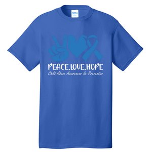 Peace Love Hope Abuse Awareness Month Ribbon Support Meaningful Gift Tall T-Shirt