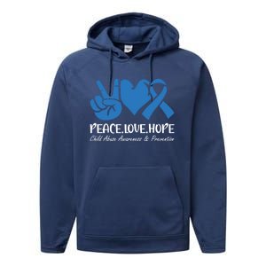 Peace Love Hope Abuse Awareness Month Ribbon Support Meaningful Gift Performance Fleece Hoodie