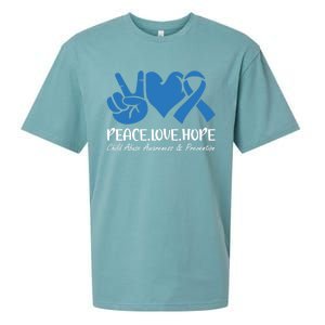 Peace Love Hope Abuse Awareness Month Ribbon Support Meaningful Gift Sueded Cloud Jersey T-Shirt