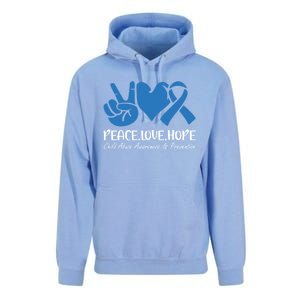 Peace Love Hope Abuse Awareness Month Ribbon Support Meaningful Gift Unisex Surf Hoodie