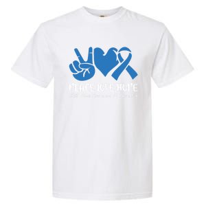 Peace Love Hope Abuse Awareness Month Ribbon Support Meaningful Gift Garment-Dyed Heavyweight T-Shirt