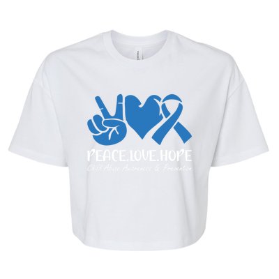 Peace Love Hope Abuse Awareness Month Ribbon Support Meaningful Gift Bella+Canvas Jersey Crop Tee