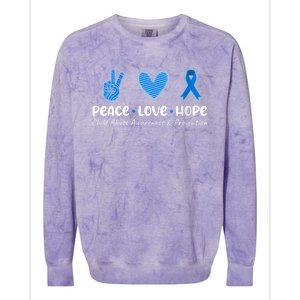 Peace Love Hope Abuse Awareness Prevention Blue Ribbon Gift Colorblast Crewneck Sweatshirt