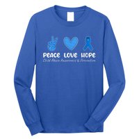 Peace Love Hope Abuse Awareness Prevention Blue Ribbon Gift Long Sleeve Shirt