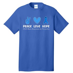 Peace Love Hope Abuse Awareness Prevention Blue Ribbon Gift Tall T-Shirt