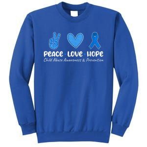 Peace Love Hope Abuse Awareness Prevention Blue Ribbon Gift Tall Sweatshirt