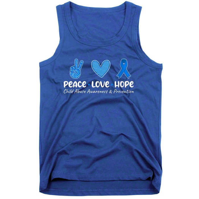 Peace Love Hope Abuse Awareness Prevention Blue Ribbon Gift Tank Top