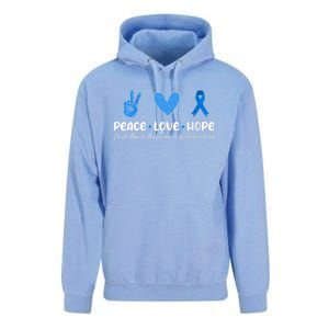 Peace Love Hope Abuse Awareness Prevention Blue Ribbon Gift Unisex Surf Hoodie