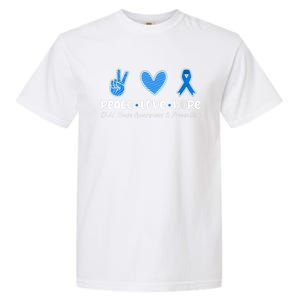 Peace Love Hope Abuse Awareness Prevention Blue Ribbon Gift Garment-Dyed Heavyweight T-Shirt