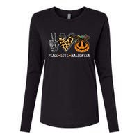 Peace Love Halloween Festive Leopard Womens Cotton Relaxed Long Sleeve T-Shirt