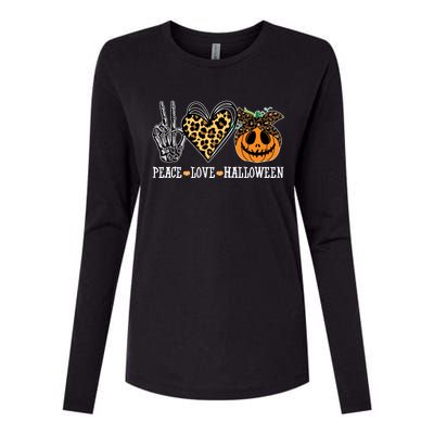 Peace Love Halloween Festive Leopard Womens Cotton Relaxed Long Sleeve T-Shirt