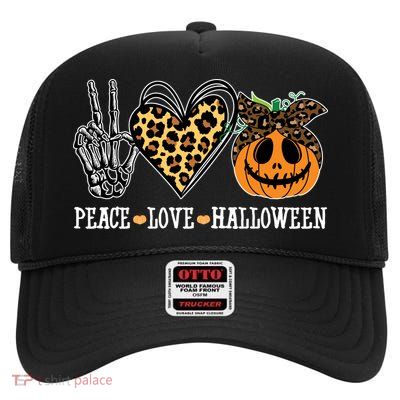 Peace Love Halloween Festive Leopard High Crown Mesh Back Trucker Hat