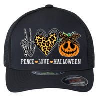 Peace Love Halloween Festive Leopard Flexfit Unipanel Trucker Cap