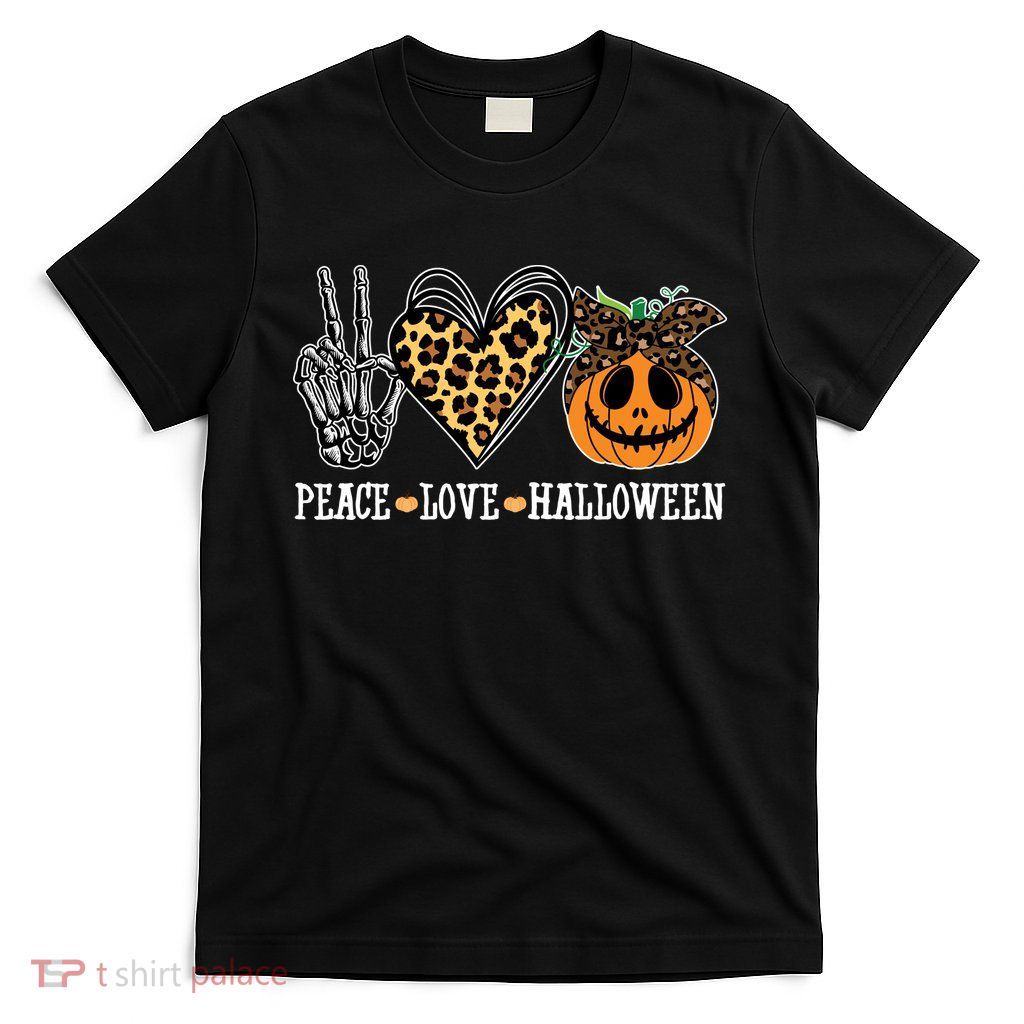 Peace Love Halloween Festive Leopard T-Shirt