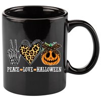 Peace Love Halloween Festive Leopard 11oz C Handle Ceramic Mug