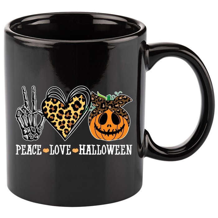 Peace Love Halloween Festive Leopard 11oz C Handle Ceramic Mug