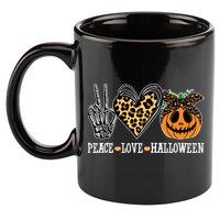 Peace Love Halloween Festive Leopard 11oz C Handle Ceramic Mug