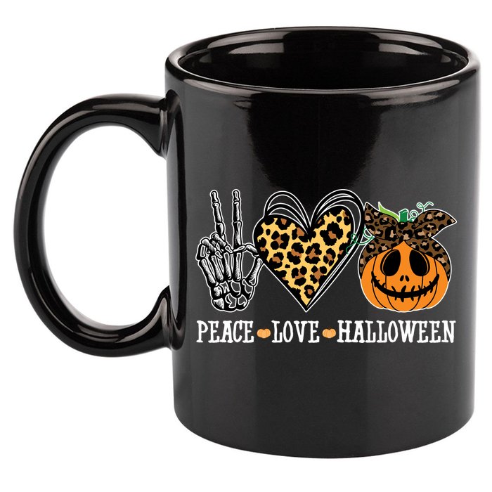 Peace Love Halloween Festive Leopard 11oz C Handle Ceramic Mug