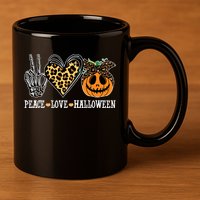 Peace Love Halloween Festive Leopard 11oz C Handle Ceramic Mug