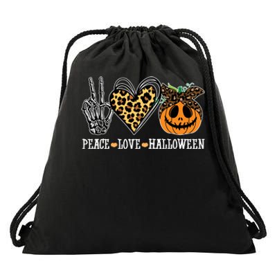 Peace Love Halloween Festive Leopard Drawstring Bag