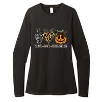 Peace Love Halloween Festive Leopard Womens CVC Long Sleeve Shirt