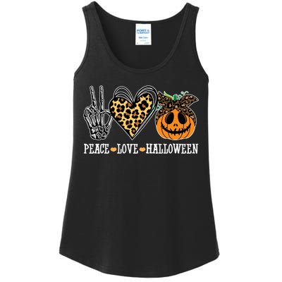 Peace Love Halloween Festive Leopard Ladies Essential Tank