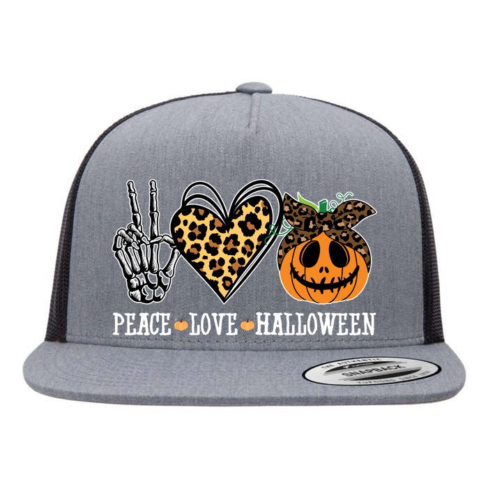 Peace Love Halloween Festive Leopard Flat Bill Trucker Hat