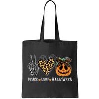 Peace Love Halloween Festive Leopard Tote Bag