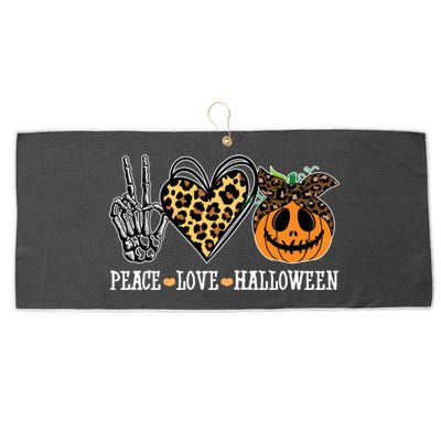 Peace Love Halloween Festive Leopard Large Microfiber Waffle Golf Towel