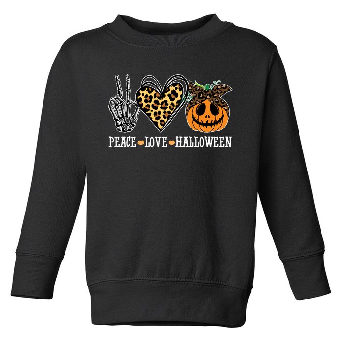 Peace Love Halloween Festive Leopard Toddler Sweatshirt