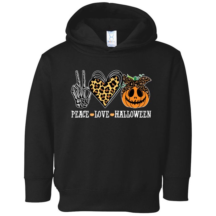 Peace Love Halloween Festive Leopard Toddler Hoodie