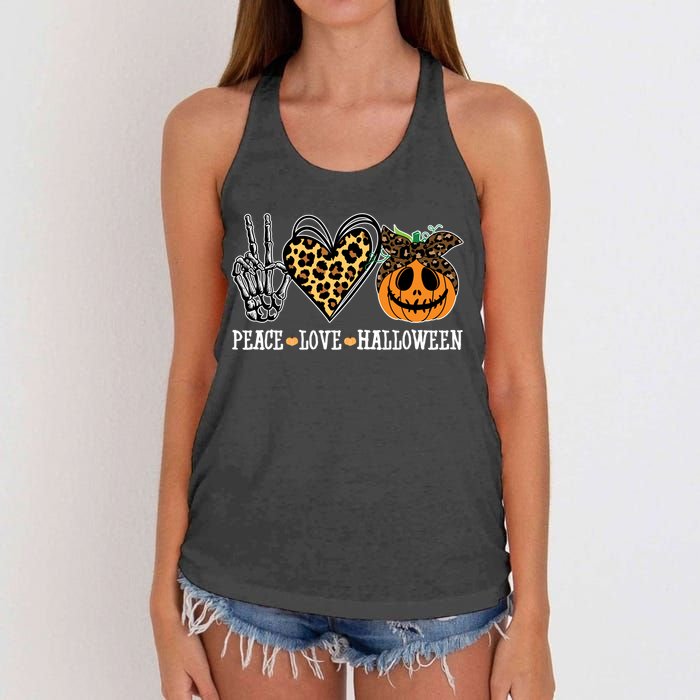 Peace Love Halloween Festive Leopard Women's Knotted Racerback Tank