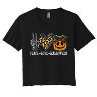 Peace Love Halloween Festive Leopard Women's Crop Top Tee