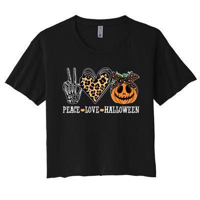 Peace Love Halloween Festive Leopard Women's Crop Top Tee