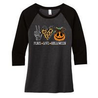 Peace Love Halloween Festive Leopard Women's Tri-Blend 3/4-Sleeve Raglan Shirt