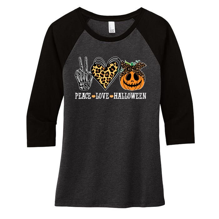 Peace Love Halloween Festive Leopard Women's Tri-Blend 3/4-Sleeve Raglan Shirt