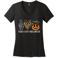 Peace Love Halloween Festive Leopard Women's V-Neck T-Shirt