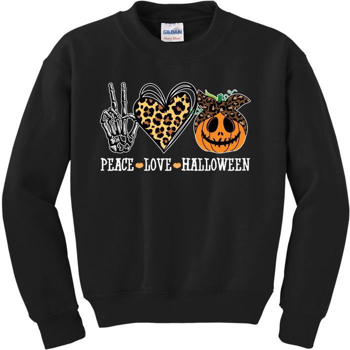 Peace Love Halloween Festive Leopard Kids Sweatshirt